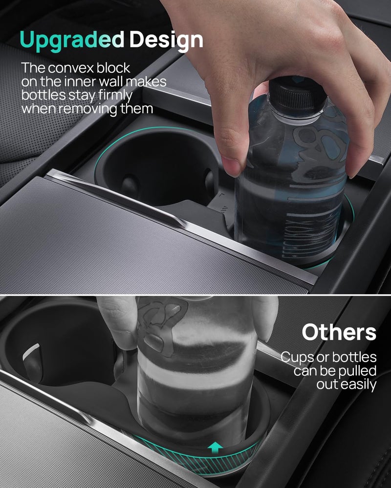 HALOBLK Center Console Cup Holder Insert with Rear Seat Cup Coaster Designed for 2024-2025 Refresh Model 3 Highland (Black) - Image 3