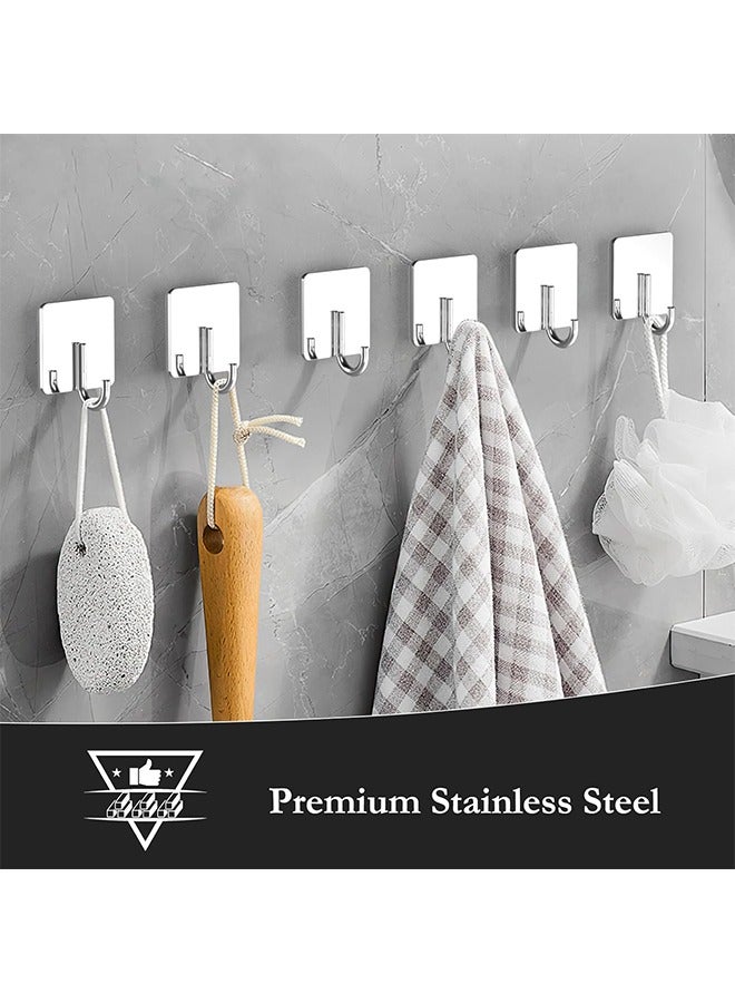 6 Pack Stainless Steel Heavy Duty Adhesive Towel Hooks for Bathrooms, Kitchen Towel Hooks, Waterproof Bathroom Hooks for Towels, Wall Hooks for Hanging, Adhesive Shower Coat Hook, Silver  - Image 2