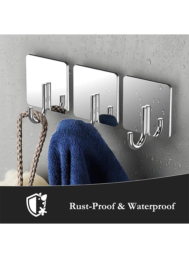 6 Pack Stainless Steel Heavy Duty Adhesive Towel Hooks for Bathrooms, Kitchen Towel Hooks, Waterproof Bathroom Hooks for Towels, Wall Hooks for Hanging, Adhesive Shower Coat Hook, Silver  - Image 4
