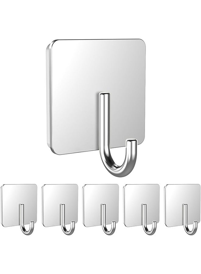 6 Pack Stainless Steel Heavy Duty Adhesive Towel Hooks for Bathrooms, Kitchen Towel Hooks, Waterproof Bathroom Hooks for Towels, Wall Hooks for Hanging, Adhesive Shower Coat Hook, Silver  - Image 1