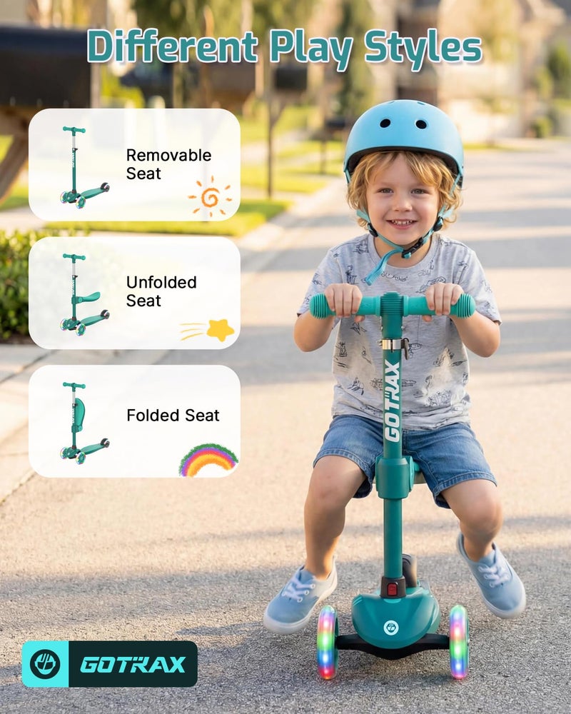Gotrax KS3 Kids Kick Scooter, LED Lighted Wheels, Adjustable Height Handlebars and Removable Seat, Lean-to-Steer & Widen Anti-Slip Deck, 3 Wheel Scooter for Kids Ages 2-8 and up to 100 Lbs (Green) - Image 5
