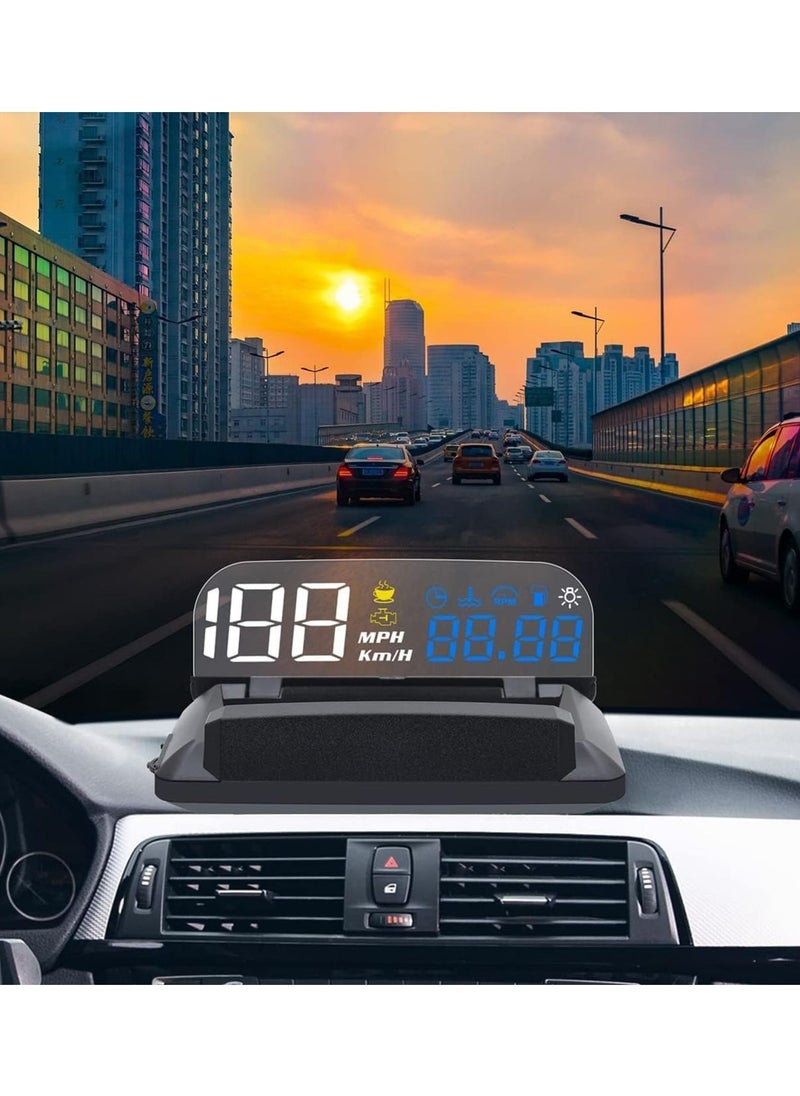 Excefore - Car Head Up Display, OBD2 + GPS Dual System, Digital Speedometer KMH MPH, Mirror Speed Projector, OverSpeed Alarm, Fatigue Driving Warning - Image 1