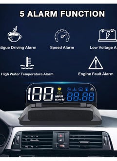 Excefore Car Head Up Display, OBD2 + GPS Dual System, Digital Speedometer KMH MPH, Mirror Speed Projector, OverSpeed Alarm, Fatigue Driving Warning  - Image 3