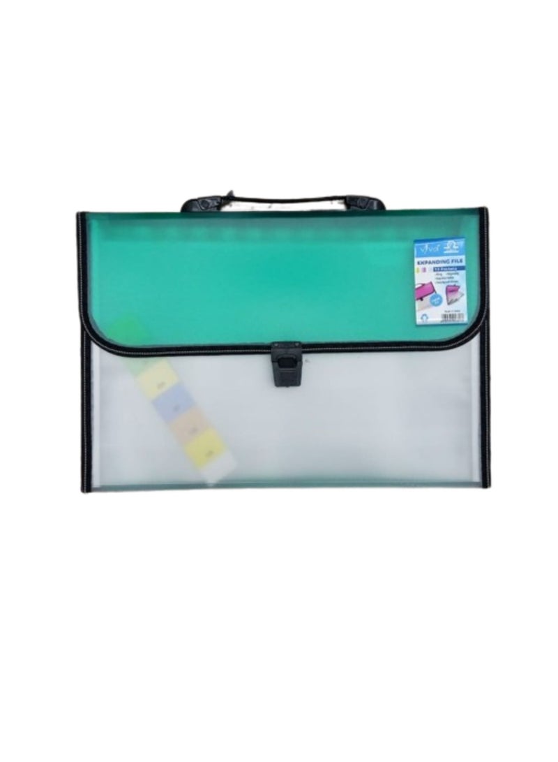 Libra 13 Pockets Expanding file W/Handle Full Scape Clear/Green - Image 1