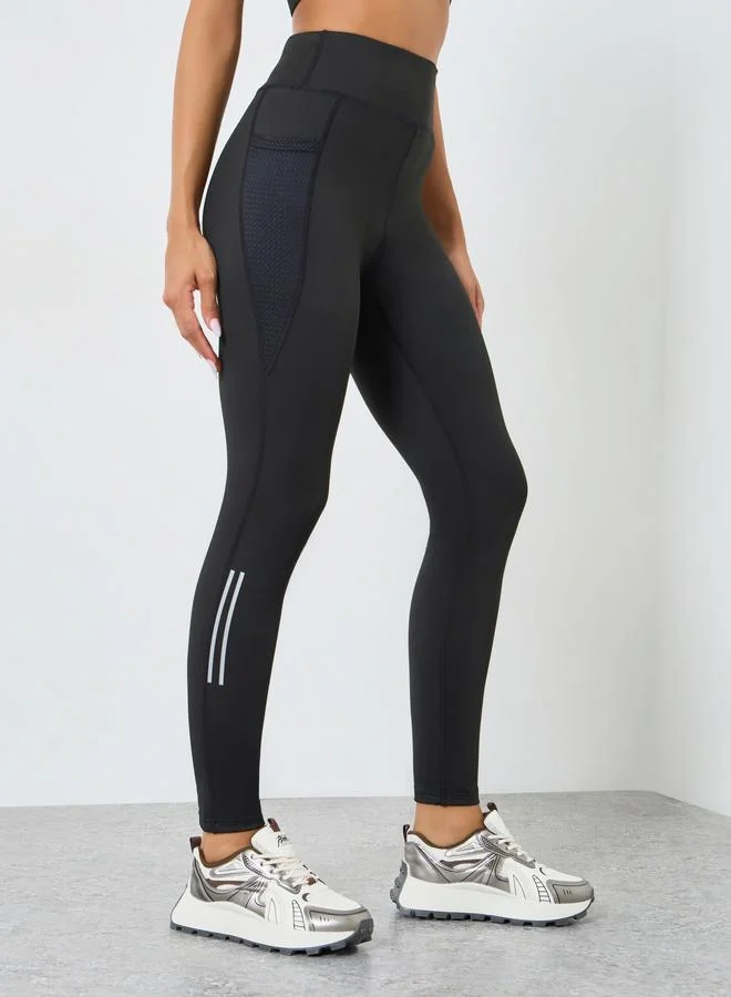 Women Black Solid Leggings with Mesh Pocket
