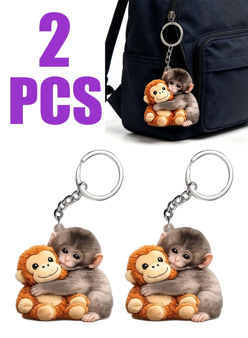 2PCS Adorable Monkey Keychain 2D Charms Cute Animal Accessories for Backpacks Bags and Keys - Image 1
