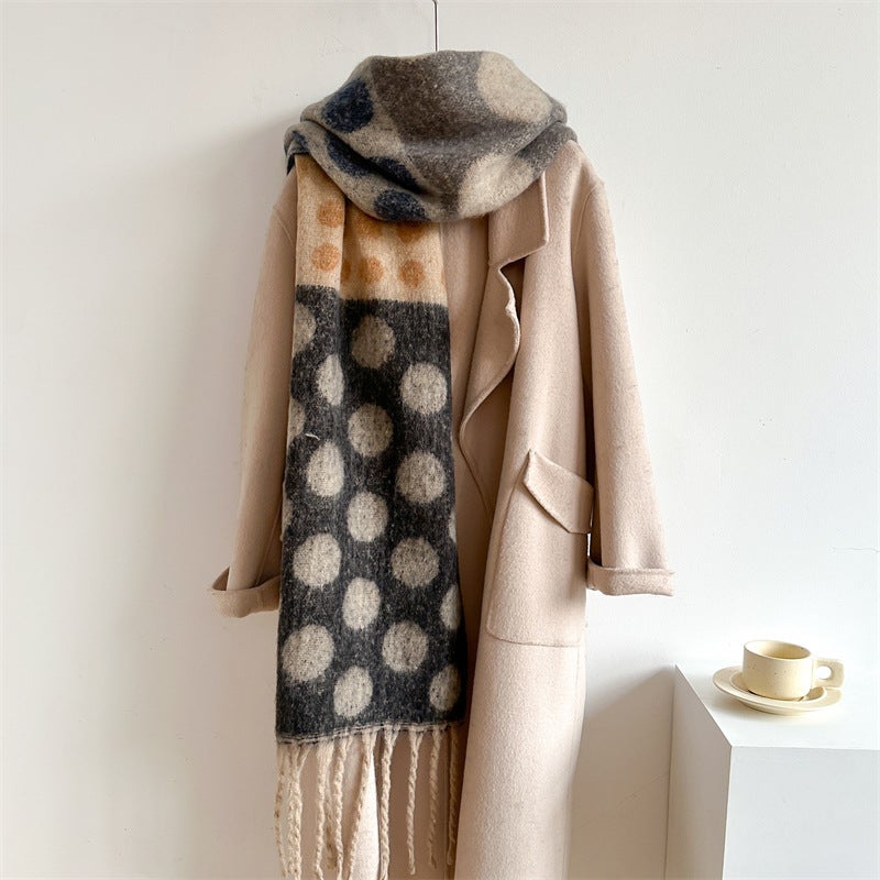 Autumn and Winter Retro artistic sheep-like plush scarf colorful polka dot lazy temperament soft glutinous all-match shawl thickened warm - Image 3