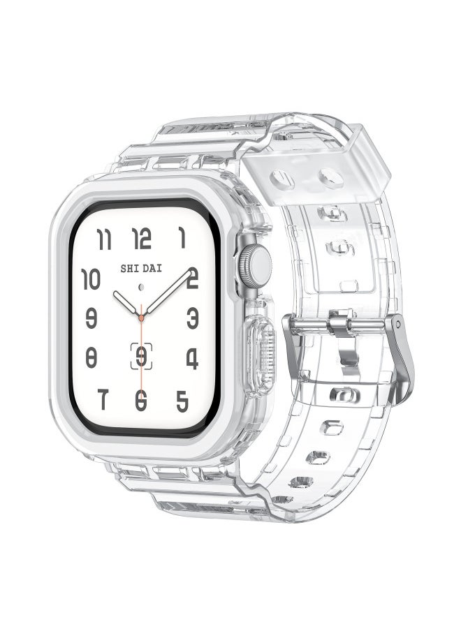 Generic - Suitable For Apple WatchS10 Watch Strap AW-10 Generation Ice TPU One-piece Armor Case-Color:Transparent + White Frame-Dimensions:(S10)42MM - Image 1