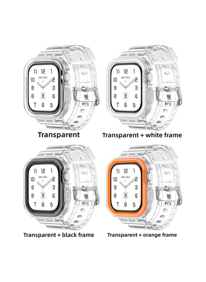 Generic - Suitable For Apple WatchS10 Watch Strap AW-10 Generation Ice TPU One-piece Armor Case-Color:Transparent + White Frame-Dimensions:(S10)42MM - Image 1