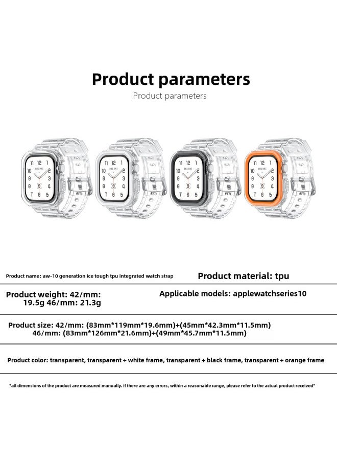 Generic - Suitable For Apple WatchS10 Watch Strap AW-10 Generation Ice TPU One-piece Armor Case-Color:Transparent + White Frame-Dimensions:(S10)42MM - Image 1