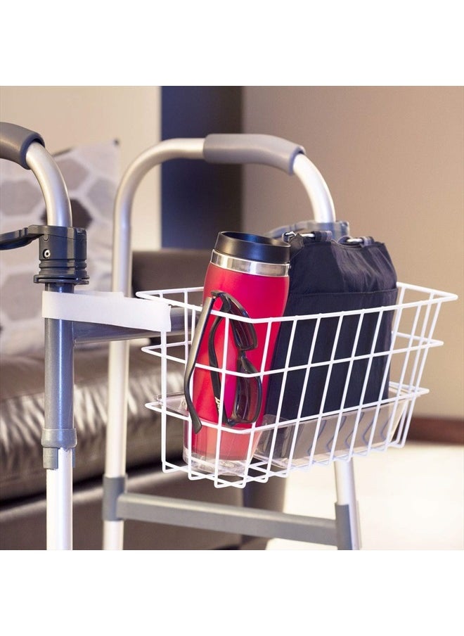 HealthSmart Walker Storage Basket with Cup Holder and Insert Tray, No Tools Needed, White, 16 x 5.5 x 7, Walker Accessories  - Image 2