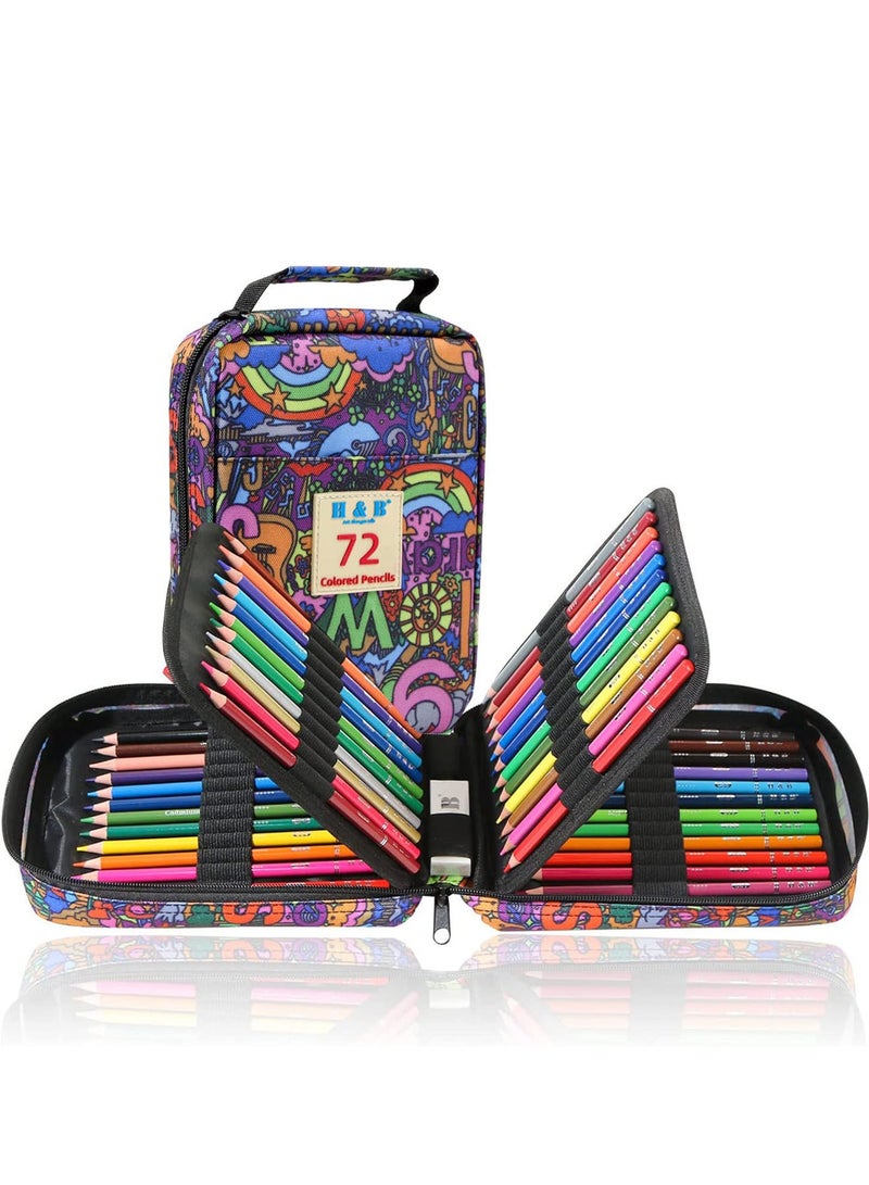 H&B 72-Piece Premium Colored Pencils for Adult Coloring Book,Zipper Slot Pencil Case,with Sharpener,Soft Core,for Artists Beginners Kids Oil Pencil Set Multicolour - Image 1