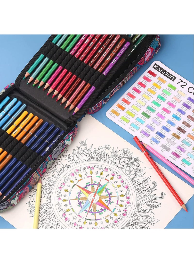 H&B 72-Piece Premium Colored Pencils for Adult Coloring Book,Zipper Slot Pencil Case,with Sharpener,Soft Core,for Artists Beginners Kids Oil Pencil Set Multicolour - Image 2
