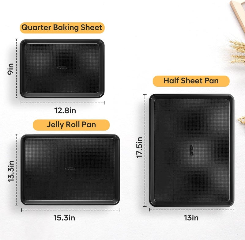 Fire More 3 Pack Baking Sheet Pan Set, 0.8mm Thick Nonstick Cookie Sheets for Oven, Half/Quarter/Jelly Roll Pans for Oven, Heavy Duty Baking Trays for Oven with Diamond Texture - Image 3