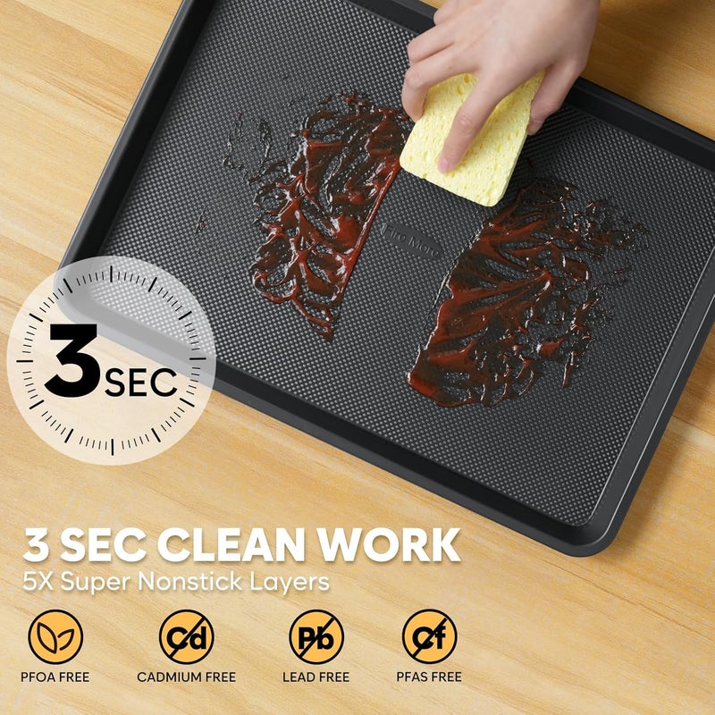 Fire More 3 Pack Baking Sheet Pan Set, 0.8mm Thick Nonstick Cookie Sheets for Oven, Half/Quarter/Jelly Roll Pans for Oven, Heavy Duty Baking Trays for Oven with Diamond Texture - Image 4