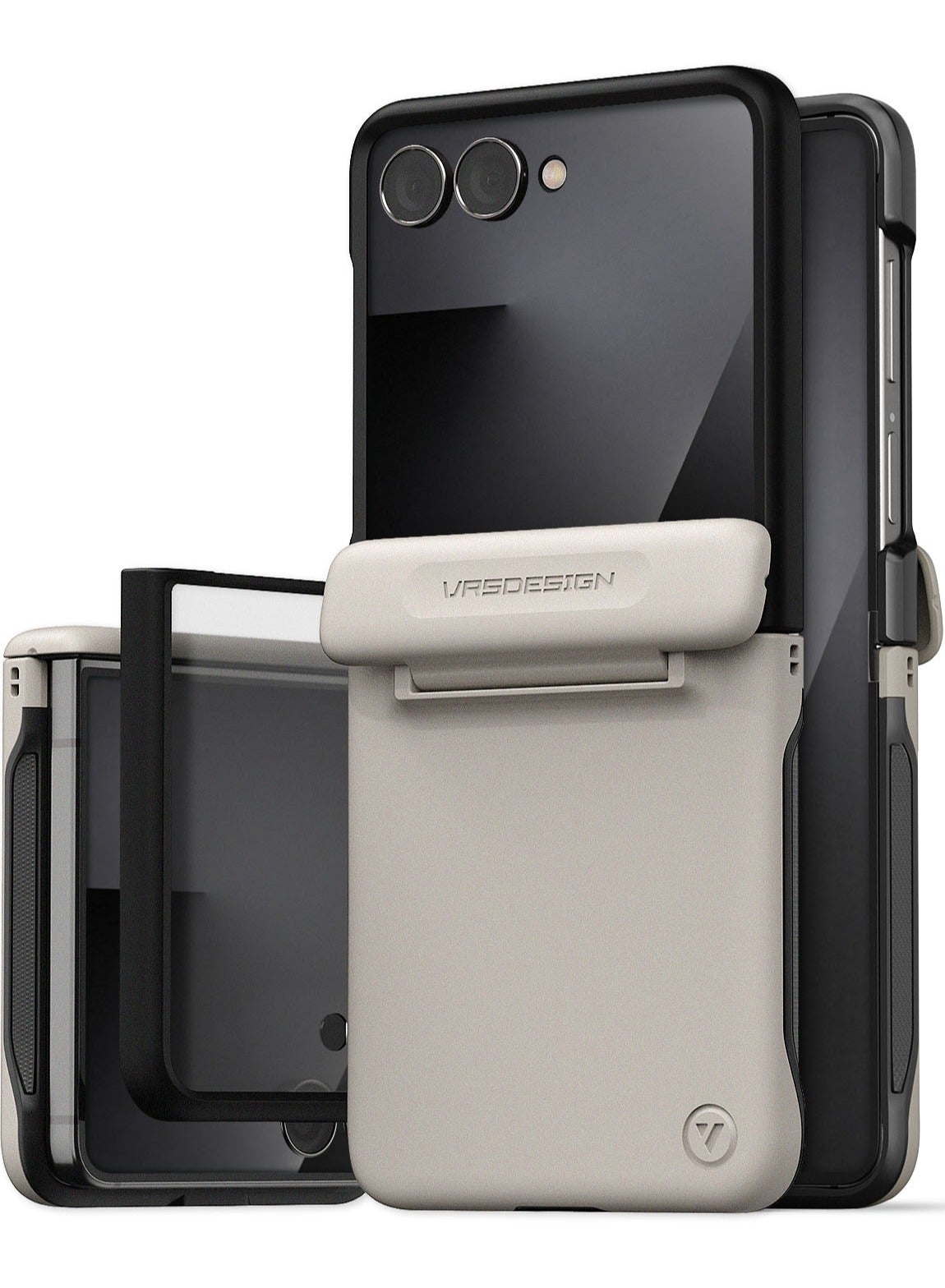 VRS Design Terra Guard Modern Samsung Galaxy Z Flip 7 Case Cover (2025) with [Built-in Screen Protector] and Hinge Protection - Cream
