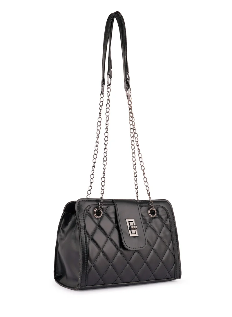 London Rag Black Quilted Statement Sling Bag