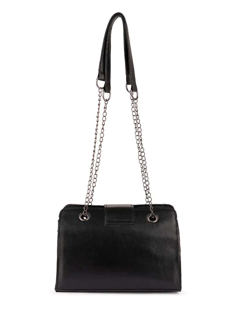 London Rag Black Quilted Statement Sling Bag