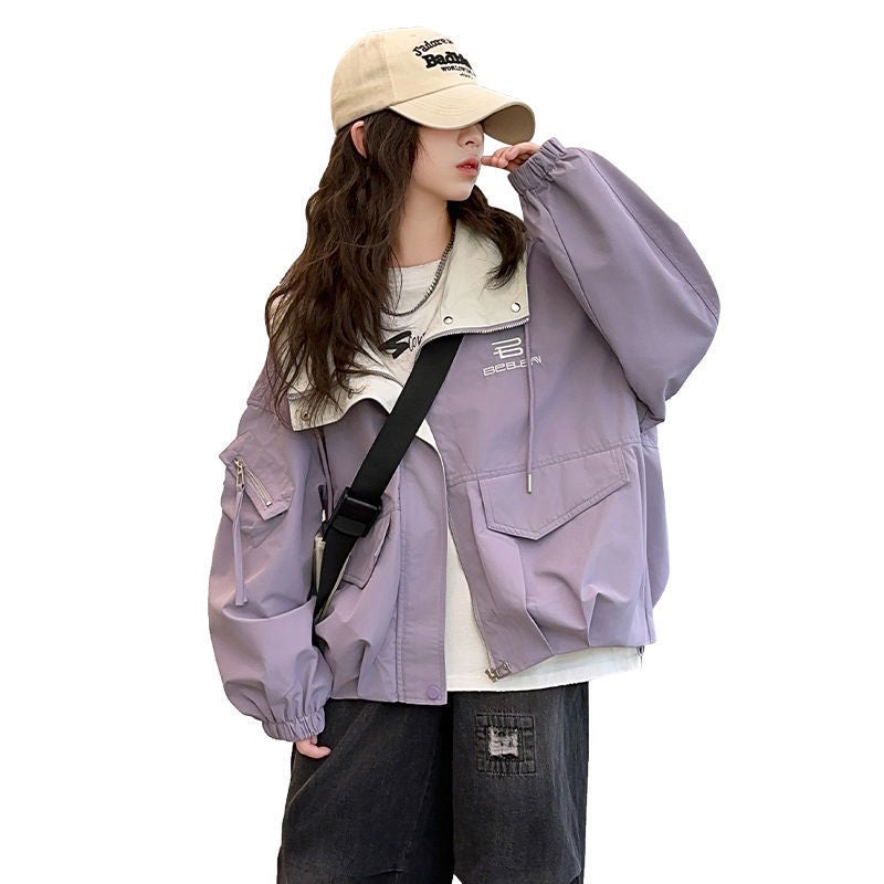 Girls Coat Spring and Autumn 2025 New Arrival Autumn Clothes for Big Children Stylish Fashionable Jacket Childrens Jacket Top Purple [hem pleated top] 