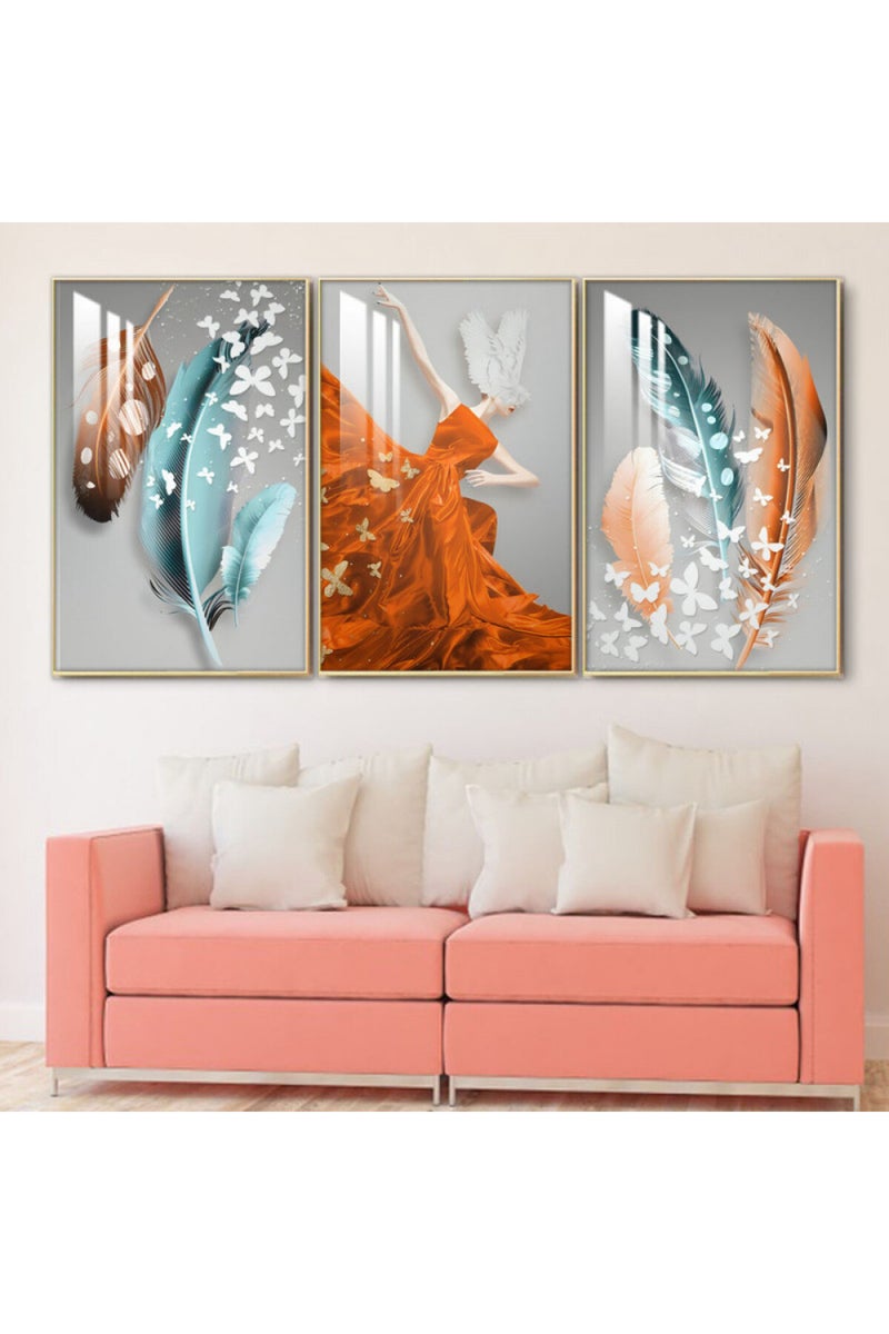 Marktna Three wooden wall painting with a frame and a clear acrylic layer - Image 1