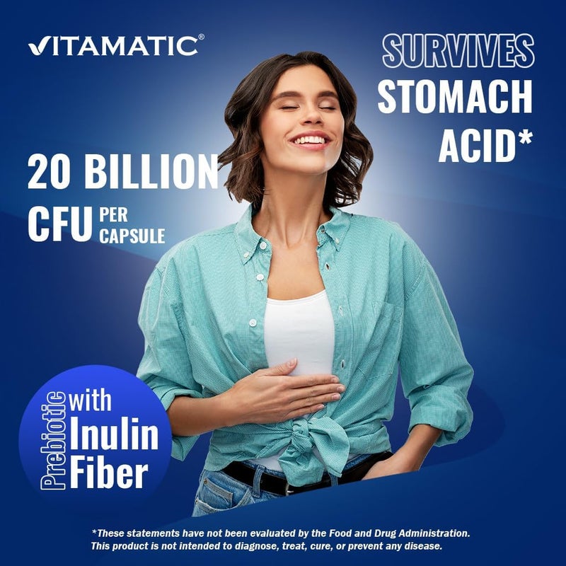 Vitamatic Lactobacillus Plantarum  20 Billion per DR Capsule  60 Count  Digestive Support  Made with Prebiotic Inulin Fiber - Image 4