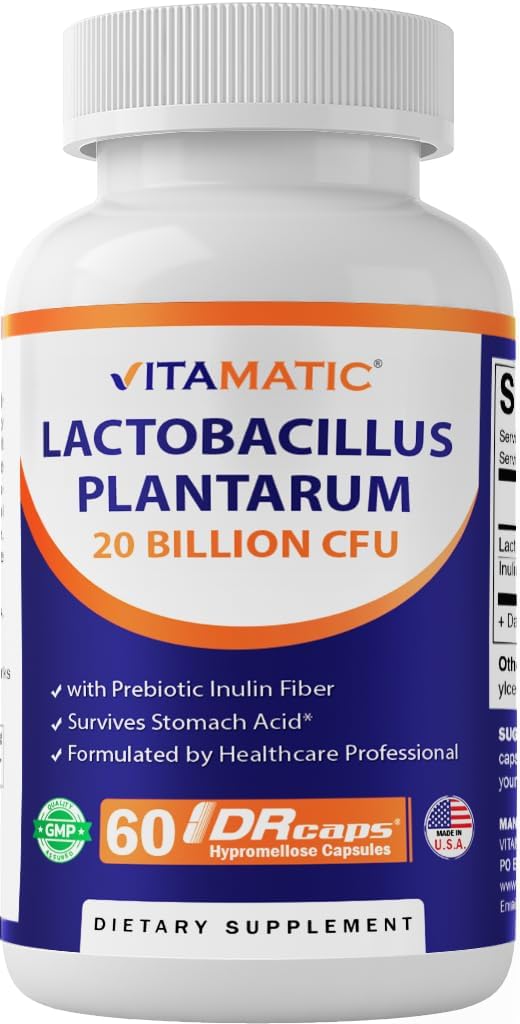 Vitamatic Lactobacillus Plantarum  20 Billion per DR Capsule  60 Count  Digestive Support  Made with Prebiotic Inulin Fiber - Image 1