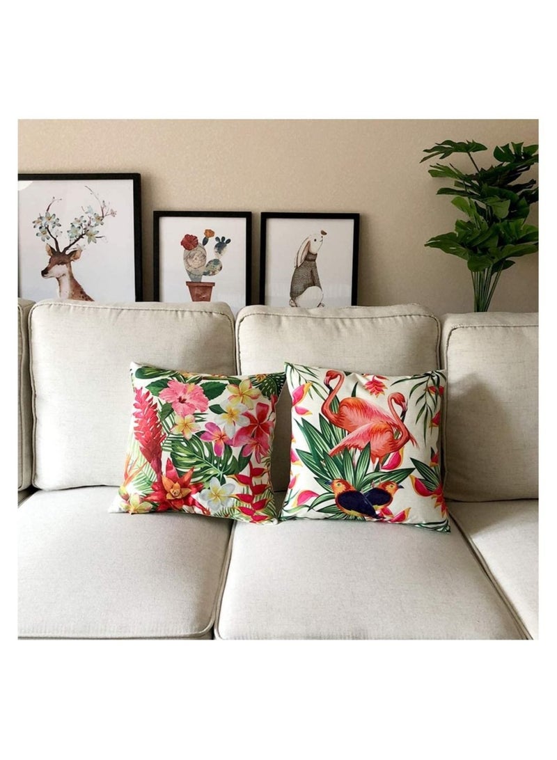 Captaintech Throw Pillow Covers Tropical Cushion Leaves & Flowers with Parrot Flamingo Bird Pattern Home Decorative for Outdoor Patio Garden Living Room Sofa 18”×18” Pillowcase 4 Pcs - Image 4