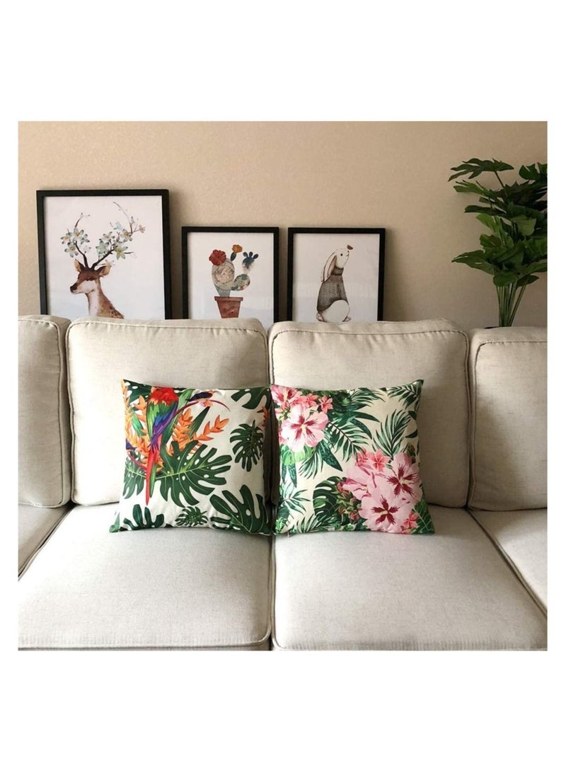 Captaintech Throw Pillow Covers Tropical Cushion Leaves & Flowers with Parrot Flamingo Bird Pattern Home Decorative for Outdoor Patio Garden Living Room Sofa 18”×18” Pillowcase 4 Pcs - Image 3