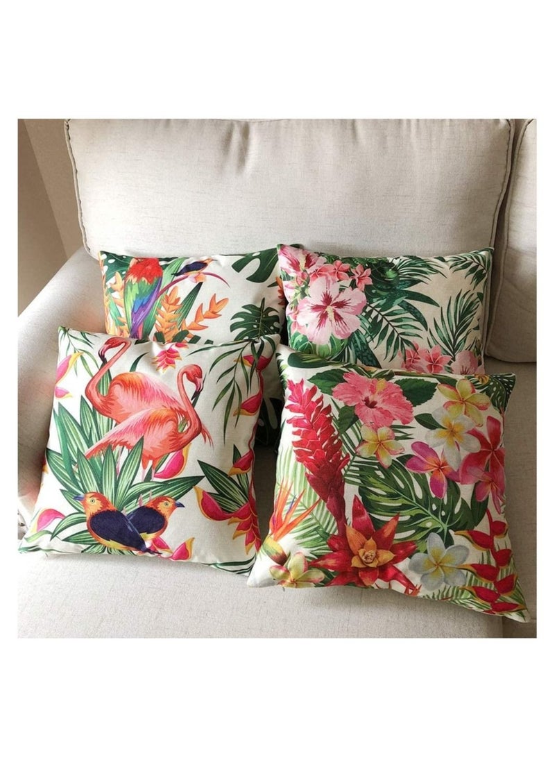 Captaintech Throw Pillow Covers Tropical Cushion Leaves & Flowers with Parrot Flamingo Bird Pattern Home Decorative for Outdoor Patio Garden Living Room Sofa 18”×18” Pillowcase 4 Pcs - Image 5