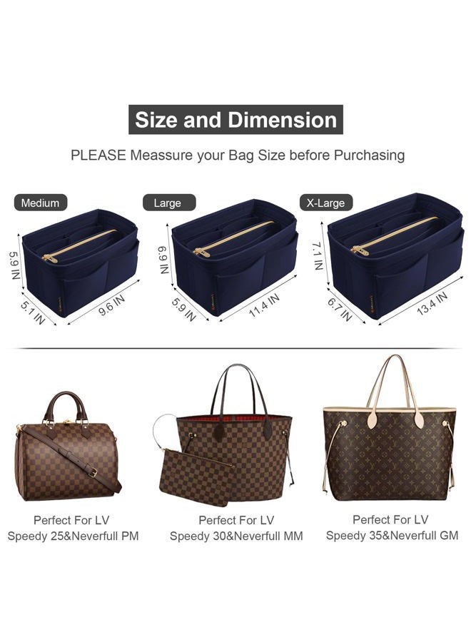 OMYSTYLE Purse Organizer Insert for Handbags, Felt Bag Organizer for Tote & Purse, Tote Bag Organizer Insert with 5 Sizes, Compatible with Neverful Speedy and More, Navy Blue, L - Image 2