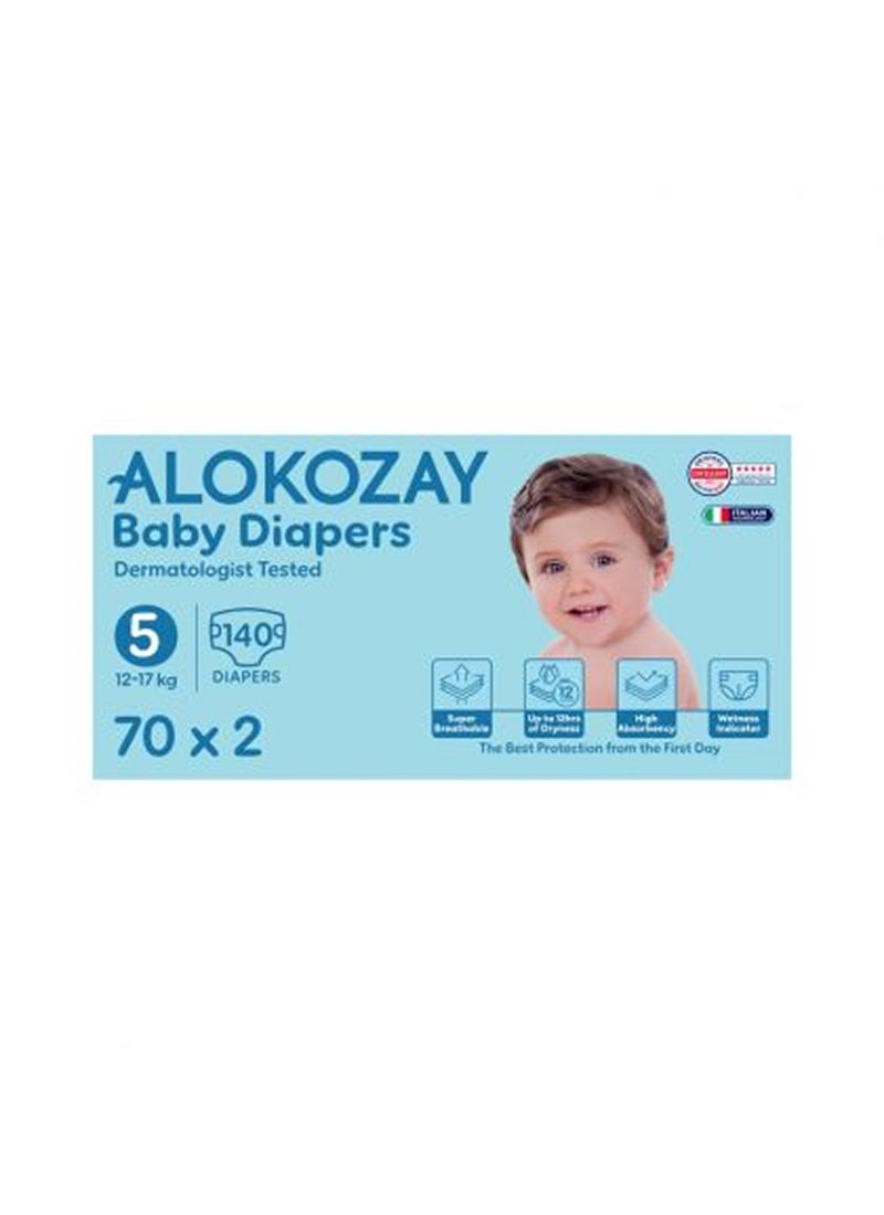 Alokozay Premium Baby Diapers - Size 5 12-17 Kg 2 x 70 Diapers - Image 1