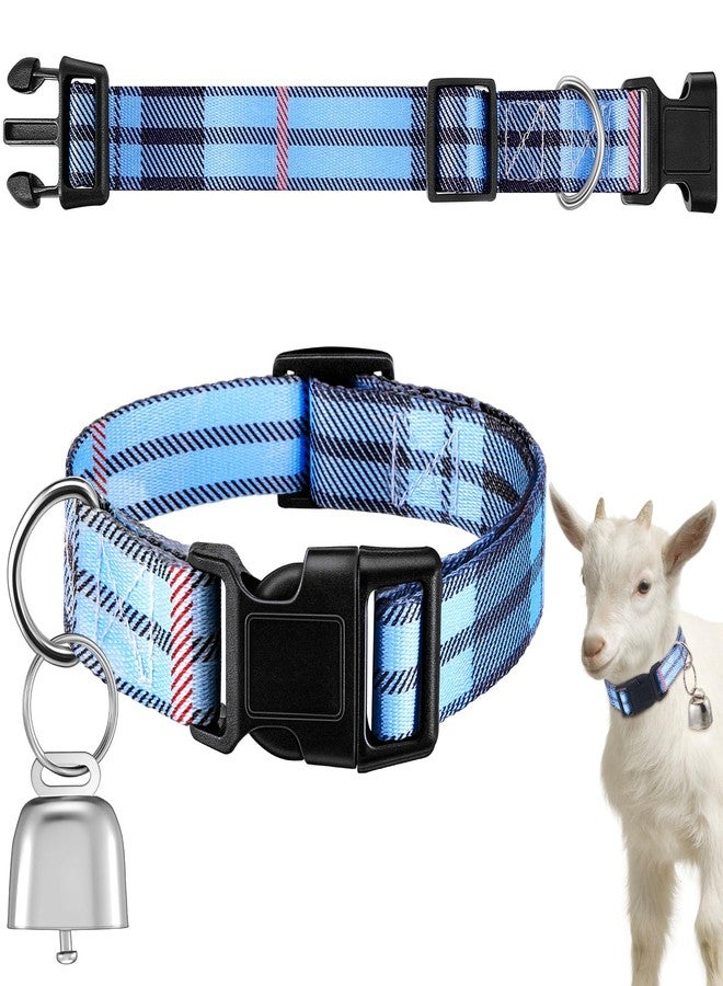 Yeyeplum Goat Collars with Bells, Sheep Grazing Copper Bells and Adjustable Nylon Collar Set Loud Bronze Bell for Spring Summer Small Farm Animal Sheep Cow Dog Accessories(Blue Stripes) - Image 1