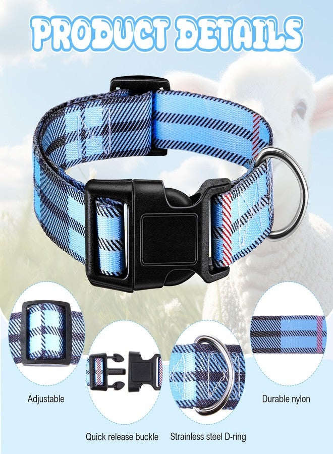 Yeyeplum Goat Collars with Bells, Sheep Grazing Copper Bells and Adjustable Nylon Collar Set Loud Bronze Bell for Spring Summer Small Farm Animal Sheep Cow Dog Accessories(Blue Stripes) - Image 3