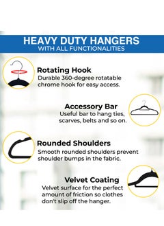 jehan Non-Slip Velvet Hangers 100 Pack, Space Saving Clothes Hanger Set with 360 Degree Swivel Hook, Heavy Duty Hangers for Coats Jackets Pants Dresses, Black  - Image 3