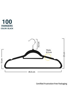 jehan Non-Slip Velvet Hangers 100 Pack, Space Saving Clothes Hanger Set with 360 Degree Swivel Hook, Heavy Duty Hangers for Coats Jackets Pants Dresses, Black  - Image 2