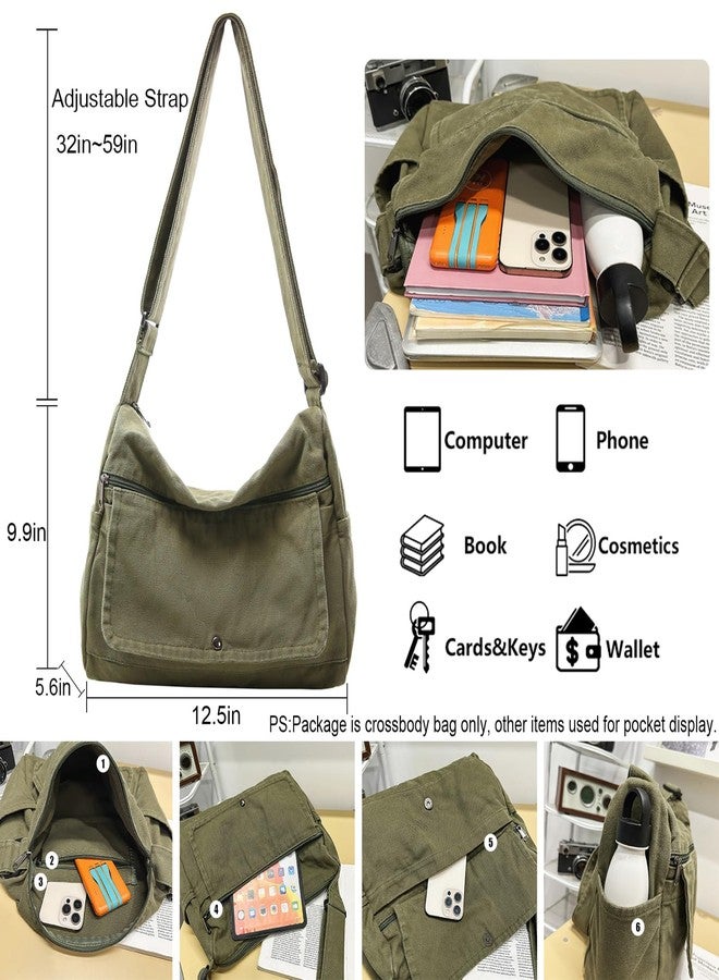 PRAGARI Canvas Messenger Bag for Women Hobo Crossbody Shoulder Bag Vintage Satchel Tote Handbag with Multiple Pockets - Image 4