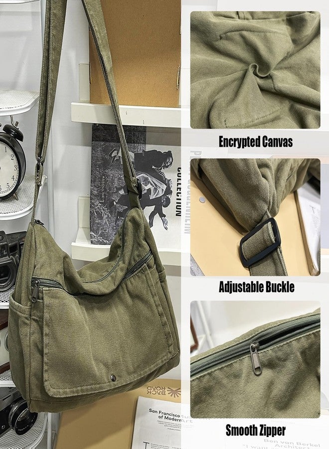 PRAGARI Canvas Messenger Bag for Women Hobo Crossbody Shoulder Bag Vintage Satchel Tote Handbag with Multiple Pockets - Image 5