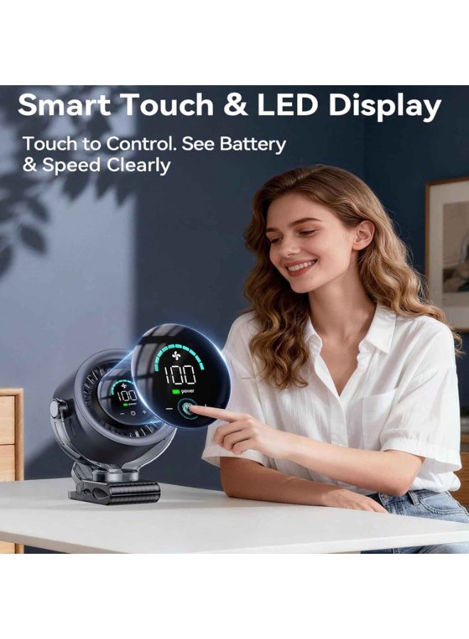 مروحة محمولة قابلة لإعادة الشحن، مروحة تبريد صيفية، تحكم باللمس بـ 100 سرعة، شاشة LED، مروحة مكتب توربو هادئة تدور 360 درجة، مروحة صغيرة تعمل بالبطارية ومنفذ USB لعربة الأطفال والسرير والسفر والتخييم والجولف وصالة الألعاب الرياضية - Image 4
