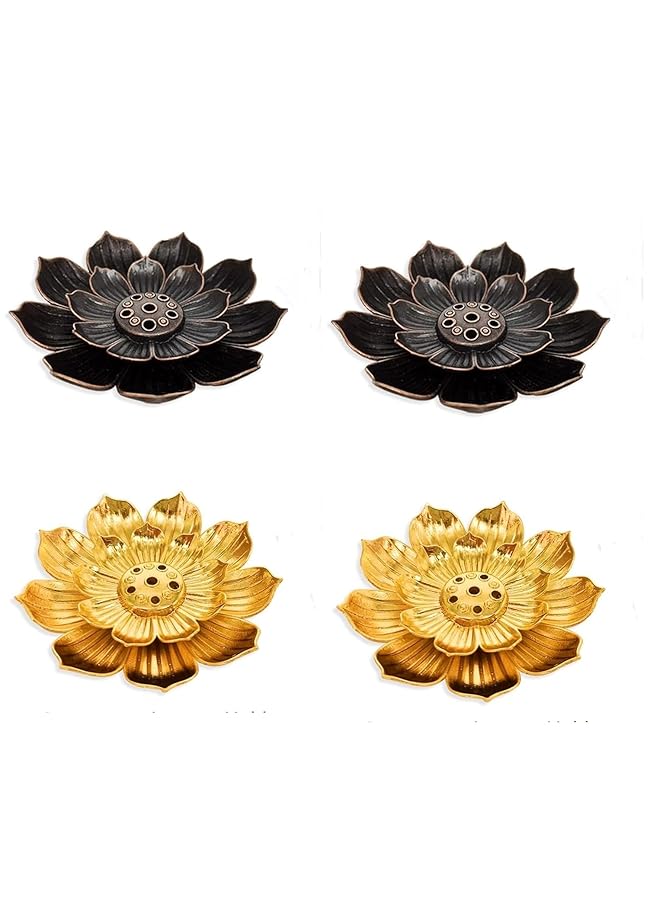 erorex 4Pcs Brass Lotus Flower Incense Sticks Holder Burner For Stick Incense With Ash Catcher For Home Fragrance Decoration Aromatherapy Ornament One Size In 2 Colors 2Pcs Each Golden And Bronze  - Image 1