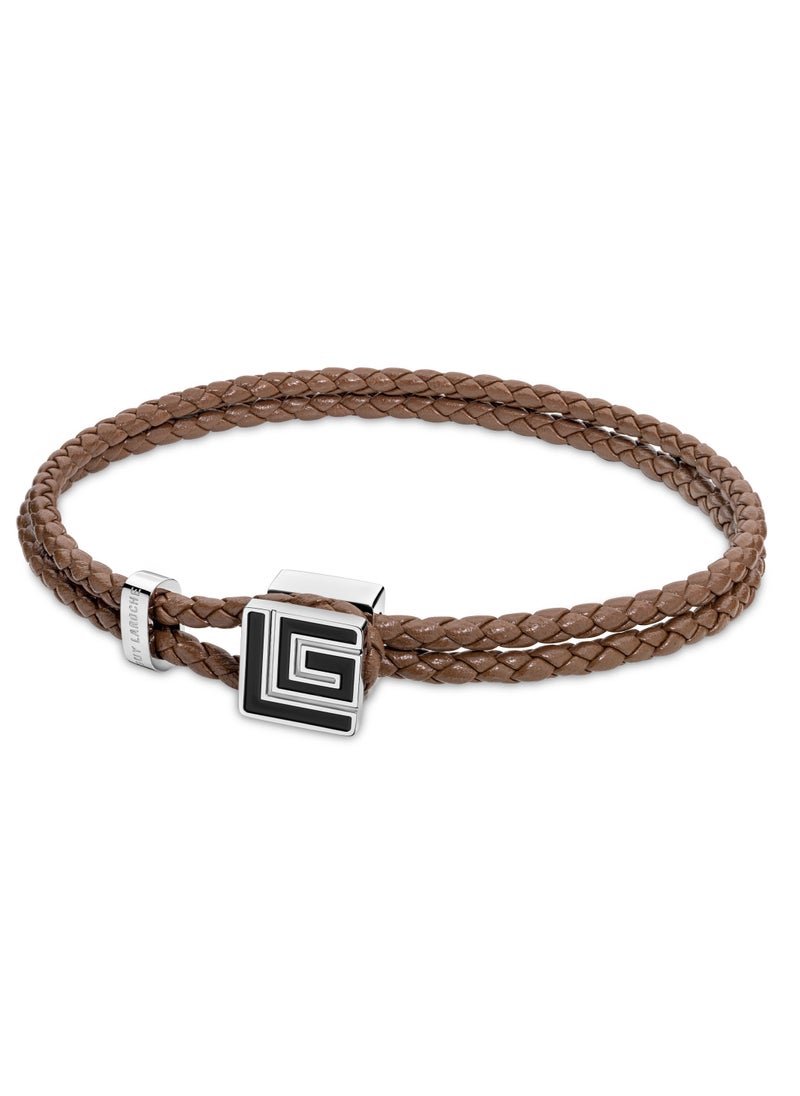 Guy Laroche - Adrien Brown Leather Bracelet for Men with Black Enamel - Image 1