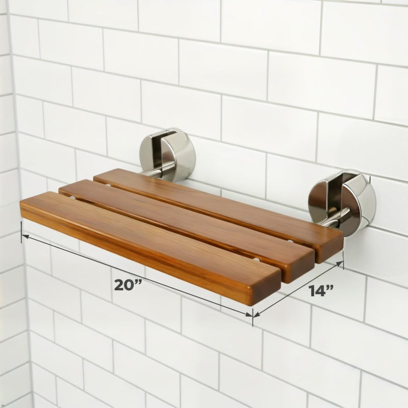 Bootuu 20 Inchs Teak Folding Shower Seat Wall Mounted, Folding Shower Seat with 400 Lb. Weight Capacity (Metal Brushed Cover) - Image 5