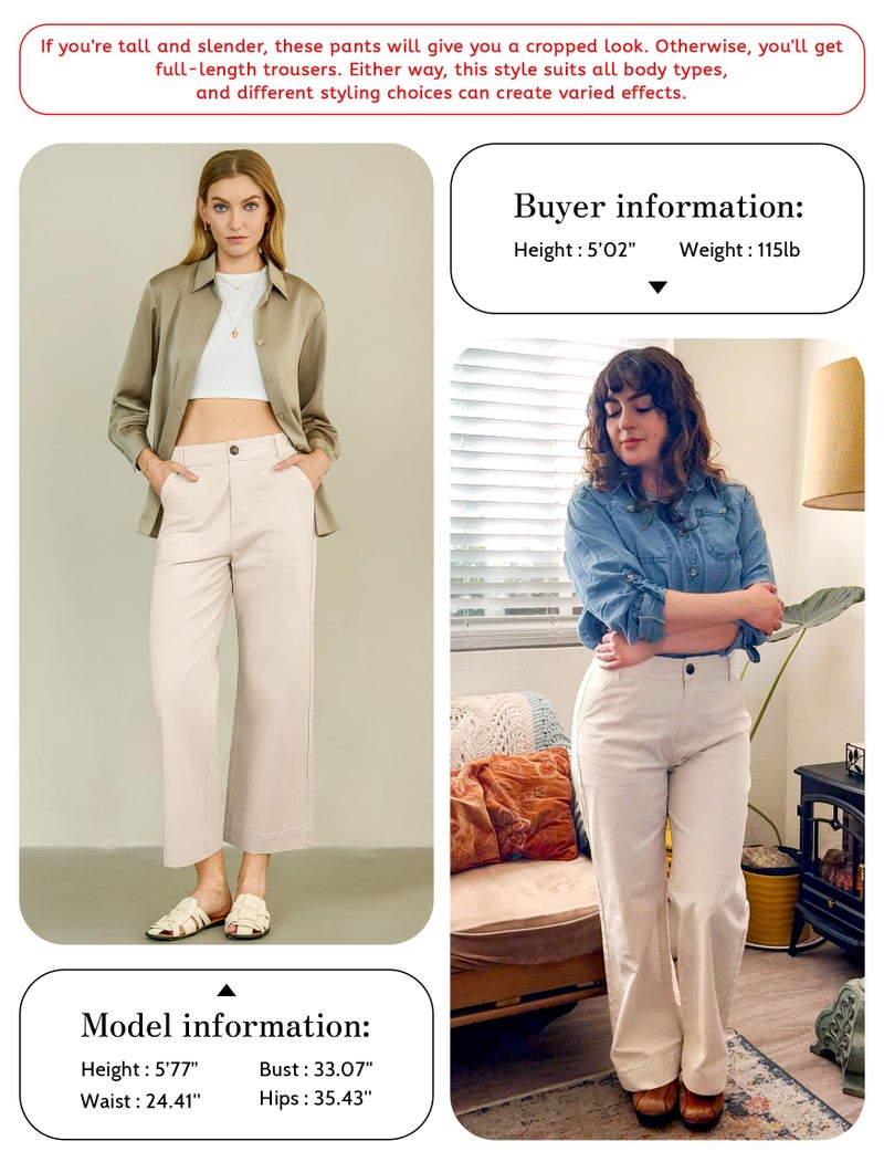Eddoyee Womens Wide Leg Ankle Pants, High Waisted Straight Leg Stretch Casual Elastic Waist Cropped Pants Khaki - Image 5