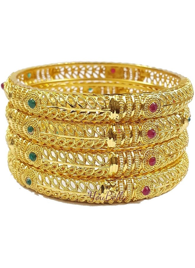 YouBella YouBella Fashion Jewellery Traditional Gold Plated Bracelet Bangles Set of 4 for Girls and Women (2.4)  - Image 1