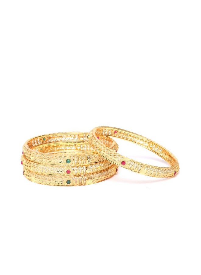 YouBella YouBella Fashion Jewellery Traditional Gold Plated Bracelet Bangles Set of 4 for Girls and Women (2.4)  - Image 3