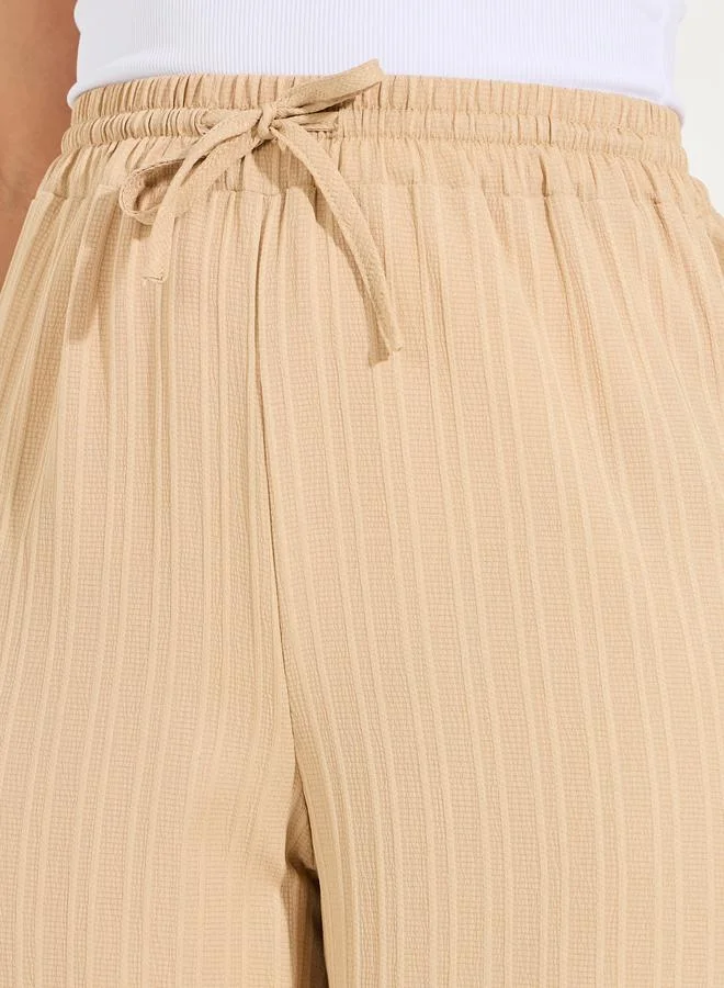Styli Textured Wide Leg Pants with Drawstrings