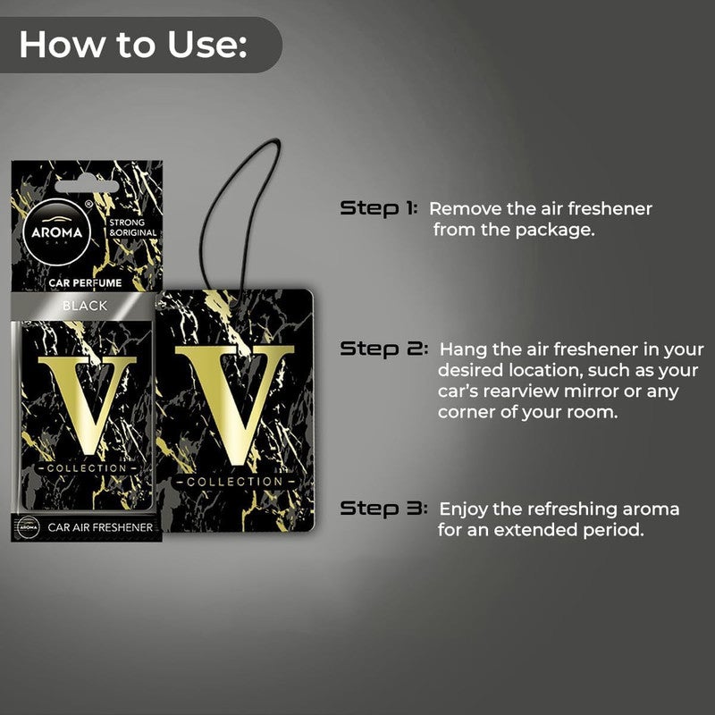 أروما معطر جو فاخر للسيارة من أروما - بطاقة معلقة من مجموعة V Prestige، رائحة قوية تدوم طويلاً، مزيل للروائح الكريهة للسيارة والمنزل والمكتب - Image 2