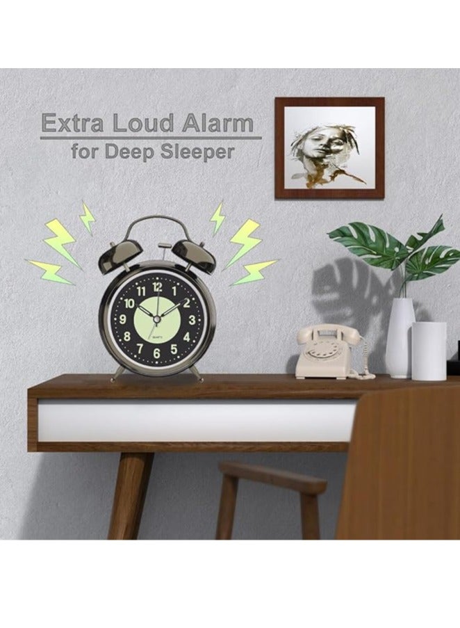 Arabest Loud Alarm Clock for Heavy Sleeper, Clocks for Bedroom, 4'' Battery Operated Metal Clocks with Night Light, Retro Analog Clock for Student with Luminous dial Non-Ticking, Back to School - Image 2