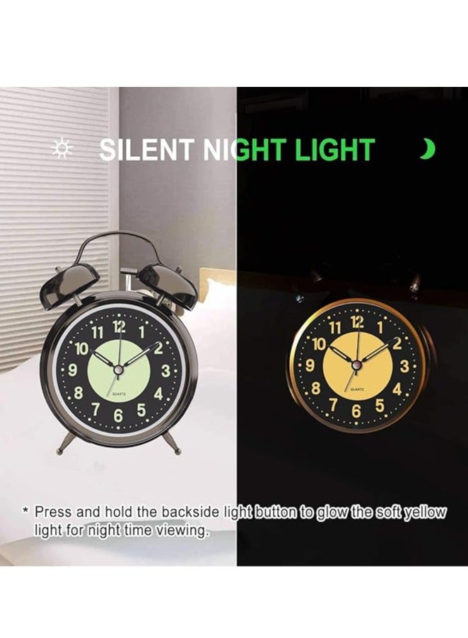 Arabest Loud Alarm Clock for Heavy Sleeper, Clocks for Bedroom, 4'' Battery Operated Metal Clocks with Night Light, Retro Analog Clock for Student with Luminous dial Non-Ticking, Back to School - Image 4