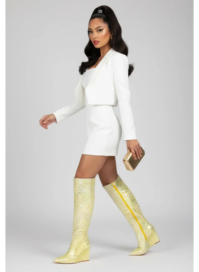 لندن راج حذاء جلدي صناعي على شكل دمعة باللون الأصفر الليموني