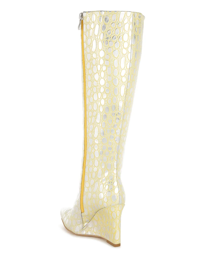 London Rag Tear Shaped Faux Leather Boots in Lime Yellow